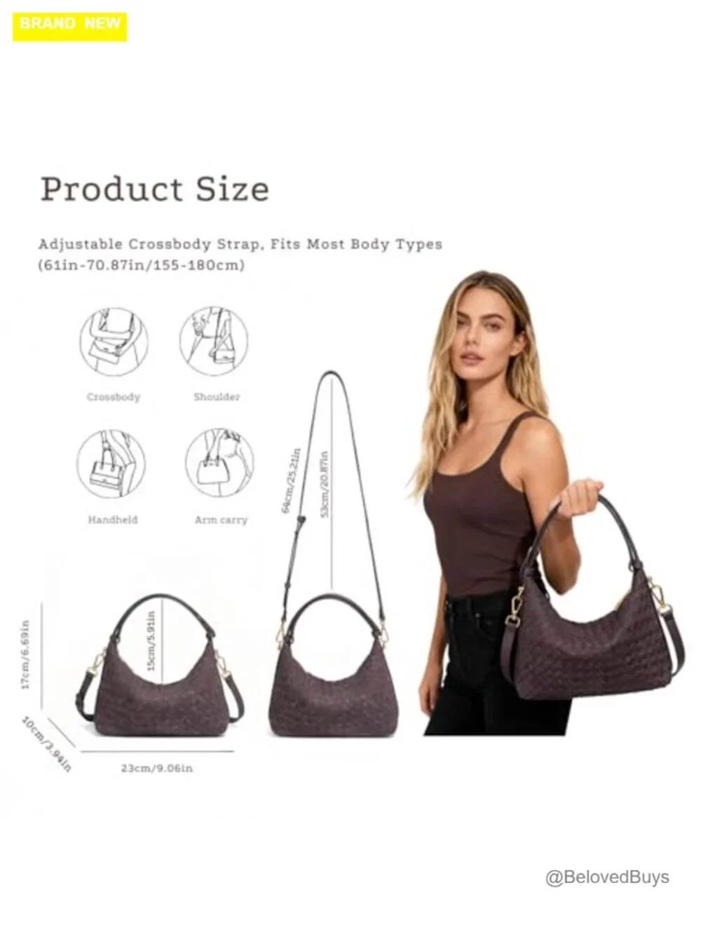 Woven Faux Suede Hobo Purse, Convertible Shoulder Crossbody Bag with 2 Straps